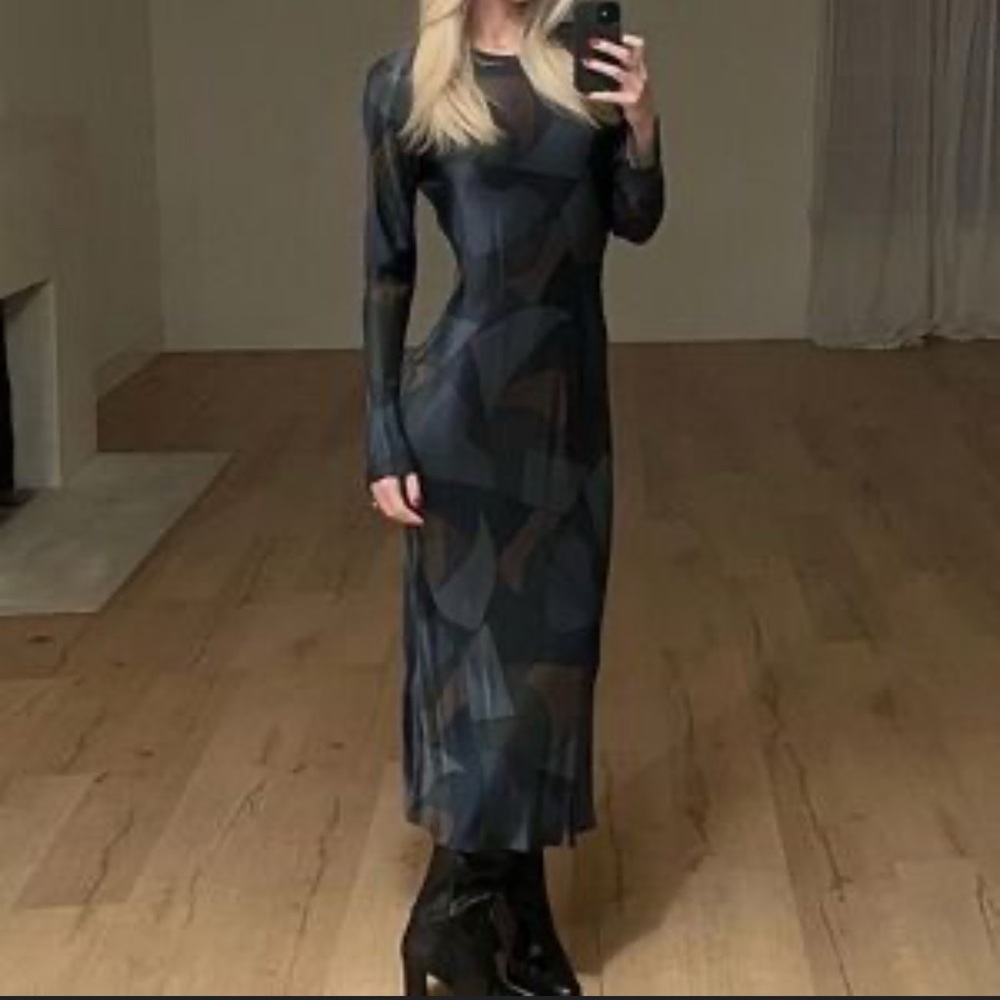 Zara Maxy Dress Blue Brown Sz Small.